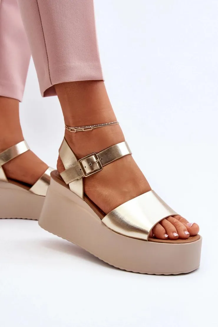 Sale Boto Damskie Sandały Na Koturnie Złote Geferia