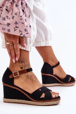 Boto Sandały Na Obcasie|Sandały Na Koturnie*Damskie Sandały Na Koturnie Czarne Janet