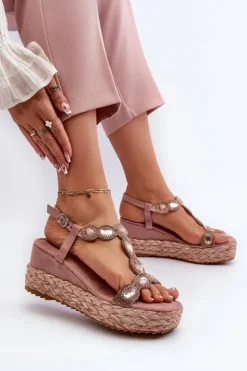 Damskie buty S.Barski Sandały Na Obcasie|Sandały Na Koturnie*Damskie Sandały Na Koturnie Z Plecionką S.Barski MY291 Różowe