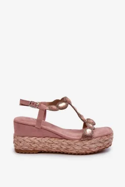 Damskie buty S.Barski Sandały Na Obcasie|Sandały Na Koturnie*Damskie Sandały Na Koturnie Z Plecionką S.Barski MY291 Różowe