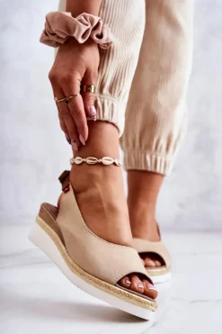 Big Star Shoes Sandały Big Star|Sandały Na Koturnie*Damskie Sandały Na Koturnie Big Star JJ276049 Beżowe