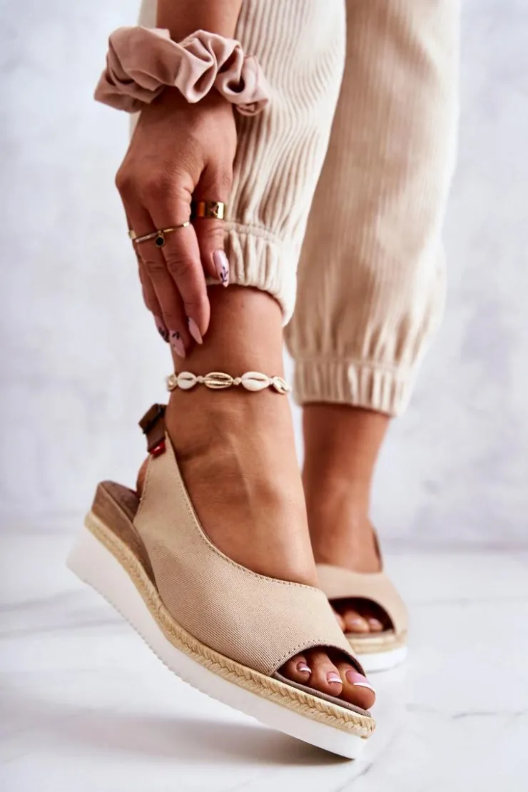 Big Star Shoes Sandały Big Star|Sandały Na Koturnie*Damskie Sandały Na Koturnie Big Star JJ276049 Beżowe