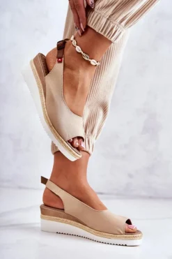 Big Star Shoes Sandały Big Star|Sandały Na Koturnie*Damskie Sandały Na Koturnie Big Star JJ276049 Beżowe