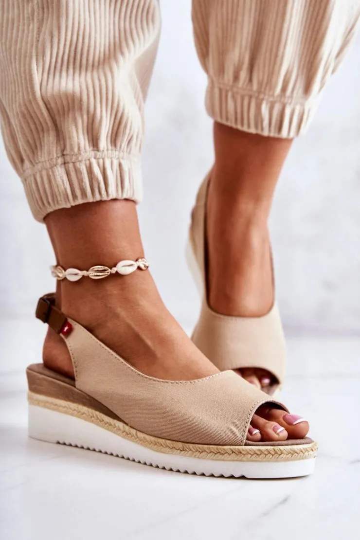 Big Star Shoes Sandały Big Star|Sandały Na Koturnie*Damskie Sandały Na Koturnie Big Star JJ276049 Beżowe