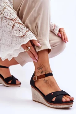 Boto Sandały Na Koturnie*Damskie Sandały Na Koturnie Czarne Veenus