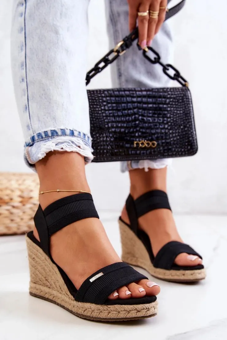 Best Big Star Shoes Damskie Sandały Na Koturnie Big Star JJ274976 Czarne