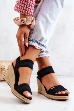 Best Big Star Shoes Damskie Sandały Na Koturnie Big Star JJ274976 Czarne