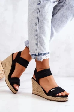 Best Big Star Shoes Damskie Sandały Na Koturnie Big Star JJ274976 Czarne