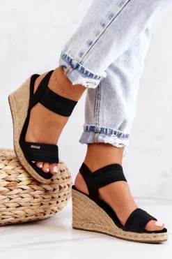 Best Big Star Shoes Damskie Sandały Na Koturnie Big Star JJ274976 Czarne