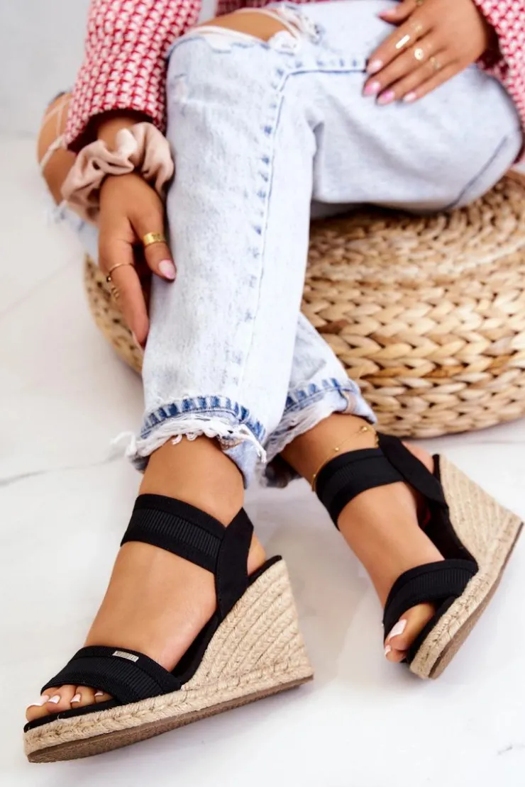 Best Big Star Shoes Damskie Sandały Na Koturnie Big Star JJ274976 Czarne