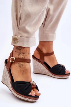 Damskie Boto Damskie Sandały Na Koturnie Z Ozdobą Czarne Candice