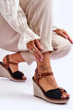 Damskie Boto Damskie Sandały Na Koturnie Z Ozdobą Czarne Candice