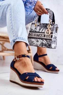 Damskie Boto Damskie Sandały Na Koturnie Granatowe Veenus