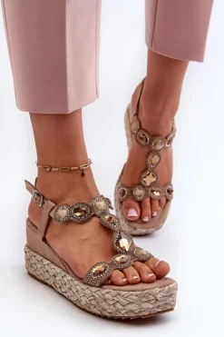 Outlet Damskie buty S.Barski Damskie Sandały Na Koturnie Z Plecionką S.Barski MY291 Beżowe