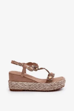 Outlet Damskie buty S.Barski Damskie Sandały Na Koturnie Z Plecionką S.Barski MY291 Beżowe