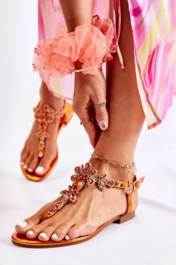 Boto Sandały Płaskie*Damskie Sandały Na Lato Pomarańczowe Bloom