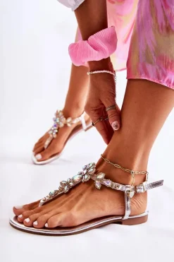 Damskie Boto Damskie Sandały Na Lato Srebrne Bloom