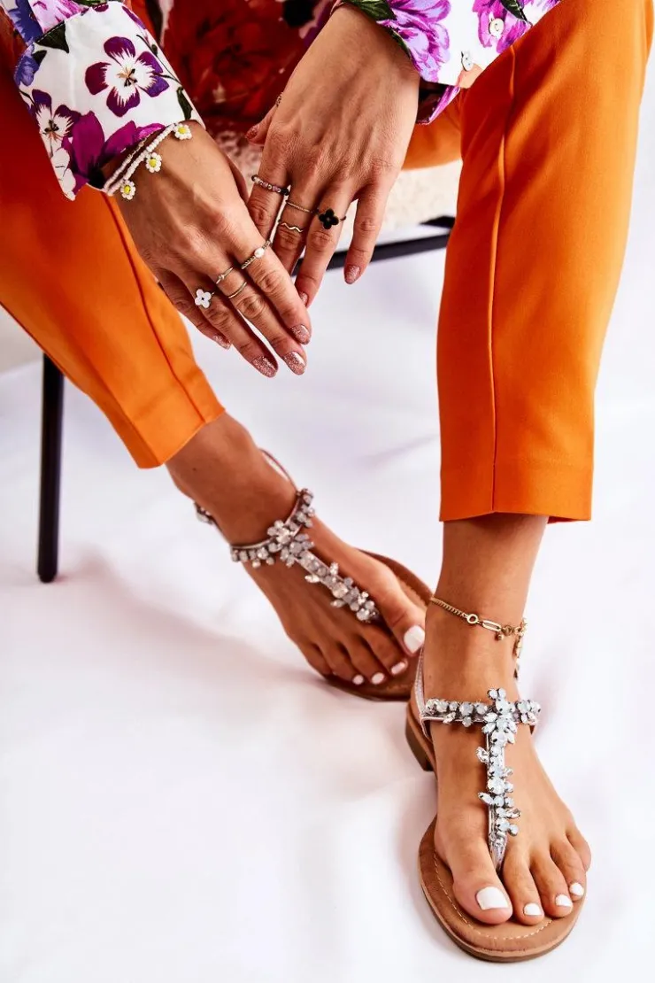 Damskie buty S.Barski Damskie Sandały Na Lato Srebrne Margery