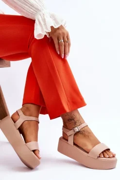 Buty damskie Vinceza Sandały Płaskie*Damskie Sandały Na Masywnej Platformie Nude Casen