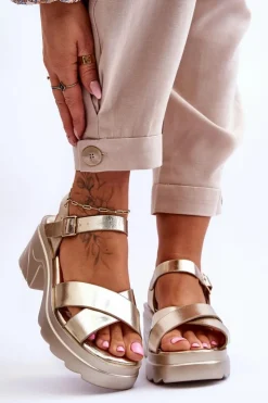 Boto Sandały Na Obcasie*Damskie Sandały Na Masywnym Obcasie Złote Hillary