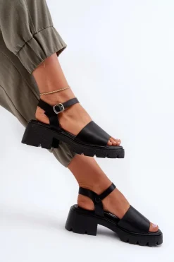 Hot Boto Damskie Sandały Na Masywnym Obcasie Czarne Dottiassa