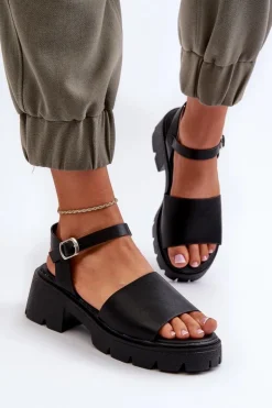 Hot Boto Damskie Sandały Na Masywnym Obcasie Czarne Dottiassa