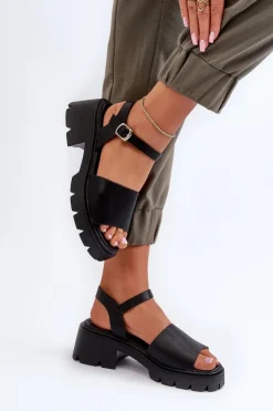 Hot Boto Damskie Sandały Na Masywnym Obcasie Czarne Dottiassa