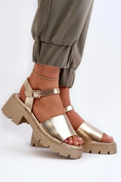 Sale Boto Damskie Sandały Na Masywnym Obcasie Złote Dottiassa