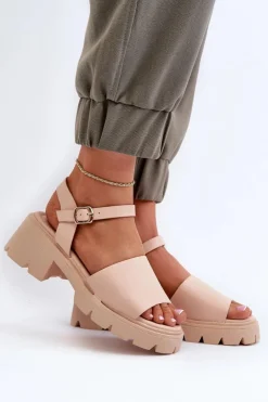 New Boto Damskie Sandały Na Masywnym Obcasie Nude Dottiassa