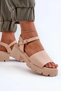 New Boto Damskie Sandały Na Masywnym Obcasie Nude Dottiassa