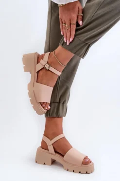 New Boto Damskie Sandały Na Masywnym Obcasie Nude Dottiassa