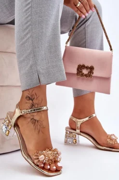 Damskie Damskie buty S.Barski Damskie Sandały Na Niskim Obcasie Z Ozdobami Złote Benicio