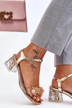 Damskie Damskie buty S.Barski Damskie Sandały Na Niskim Obcasie Z Ozdobami Złote Benicio