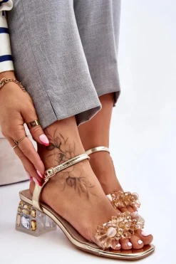 Damskie Damskie buty S.Barski Damskie Sandały Na Niskim Obcasie Z Ozdobami Złote Benicio