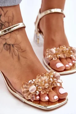 Damskie Damskie buty S.Barski Damskie Sandały Na Niskim Obcasie Z Ozdobami Złote Benicio