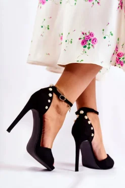 Boto Sandały Na Obcasie*Damskie Sandały Na Obcasie Ze Zdobieniami Czarne Livorno