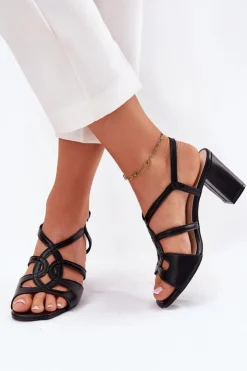 Damskie Buty Sergio Leone Damskie Sandały Na Obcasie Słupku Sergio Leone SK884 Czarne