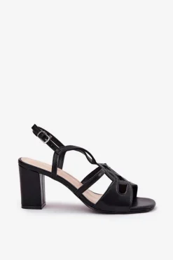 Damskie Buty Sergio Leone Damskie Sandały Na Obcasie Słupku Sergio Leone SK884 Czarne