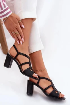 Damskie Buty Sergio Leone Damskie Sandały Na Obcasie Słupku Sergio Leone SK884 Czarne