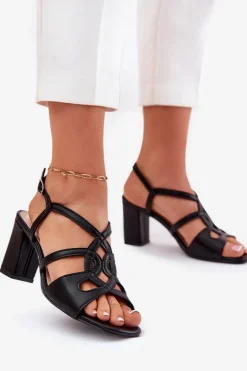 Damskie Buty Sergio Leone Damskie Sandały Na Obcasie Słupku Sergio Leone SK884 Czarne