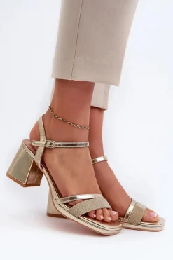 Evento Sandały Na Obcasie*Damskie Sandały Na Obcasie Z Błyszczącym Paskiem Złote Tessata