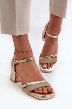 Evento Sandały Na Obcasie*Damskie Sandały Na Obcasie Z Błyszczącym Paskiem Złote Tessata