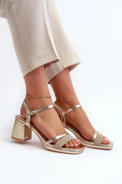 Evento Sandały Na Obcasie*Damskie Sandały Na Obcasie Z Błyszczącym Paskiem Złote Tessata