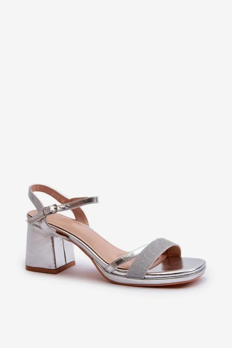 Damskie Evento Damskie Sandały Na Obcasie Z Błyszczącym Paskiem Srebrne Tessata