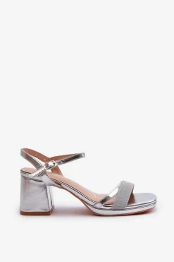 Damskie Evento Damskie Sandały Na Obcasie Z Błyszczącym Paskiem Srebrne Tessata
