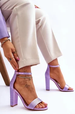Damskie Boto Damskie Sandały Na Obcasie Z Cyrkoniami Fioletowe Idealistic