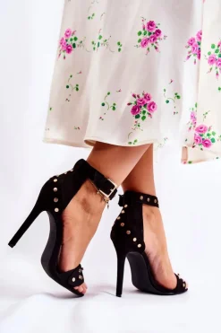 Damskie Boto Damskie Sandały Na Obcasie Z Ćwiekami Czarne Carolyn