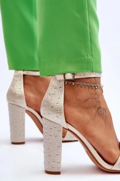 Boto Sandały Na Obcasie*Damskie Sandały Na Obcasie Z Cyrkoniami Beżowe Idealistic