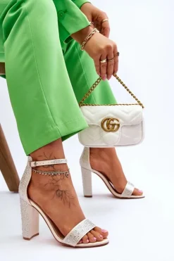 Boto Sandały Na Obcasie*Damskie Sandały Na Obcasie Z Cyrkoniami Beżowe Idealistic