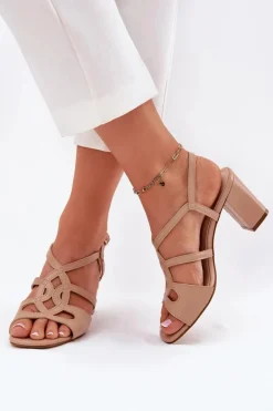 Discount Buty Sergio Leone Damskie Sandały Na Obcasie Słupku Sergio Leone SK884 Beżowe Beżowy